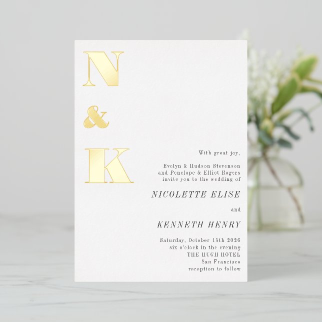 Invitation En Aluminium Initiales Monogrammes modernes Blanc Gras Mariage  (Debout devant)