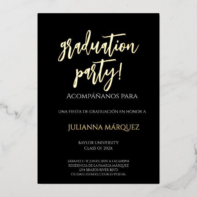 Invitation En Aluminium Invitación de foil para graduación (Recto)