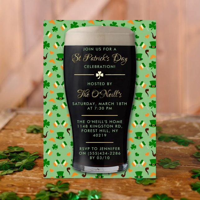 Invitation En Aluminium Irish Guinness Pint St. Patrick's Day Party Real (Créateur téléchargé)