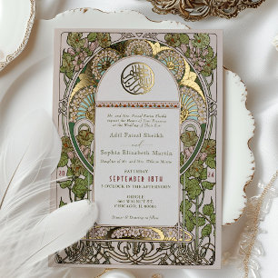 Invitation En Aluminium Islamique Sage Vert Mariage Art Nouveau Mucha