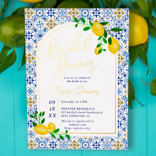 Invitation En Aluminium Italien carrelage bleu aquarelle citron nuptiale