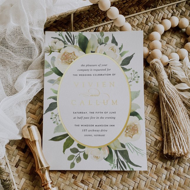 Invitation En Aluminium Ivory Bloom | Aquarelle Floral Oval Frame Mariage (Créateur téléchargé)