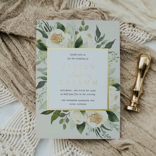 Invitation En Aluminium Ivory Bloom | Aquarelle Mariage de cadre Floral (Créateur téléchargé)