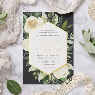 Invitation En Aluminium Ivory Bloom   Mariage de cadre fleuri géométrique