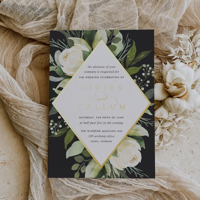 Invitation En Aluminium Ivory Bloom | Mariage de cadre fleuri géométrique (Créateur téléchargé)