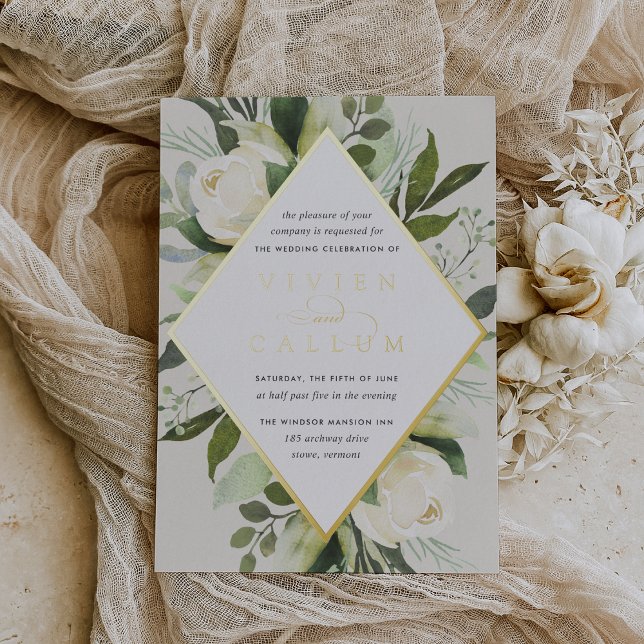 Invitation En Aluminium Ivory Bloom | Mariage de cadre fleuri géométrique (Créateur téléchargé)