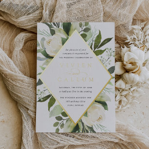 Invitation En Aluminium Ivory Bloom   Mariage de cadre fleuri géométrique