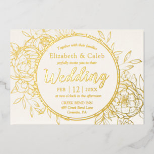Invitation En Aluminium Ivory Cream & Gold Peony Modern Toile Mariage