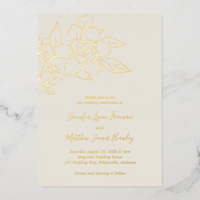 Invitation En Aluminium Ivory Line Art Floral Mariage élégant (Recto)