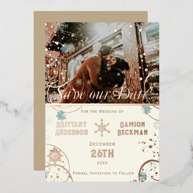 Invitation En Aluminium Ivory Snowflake Winter Wonderland Enregistrer la d (Recto/Verso)