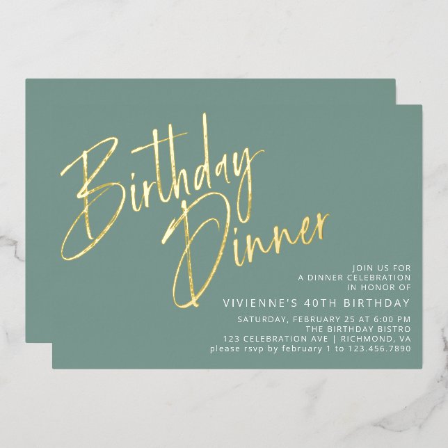 Invitation En Aluminium Jade Green Turquoise & Gold Modern Chic Anniversai (Recto/Verso)