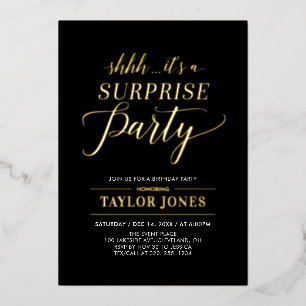 Invitation En Aluminium Jalon Black & Gold Surprise Anniversaire
