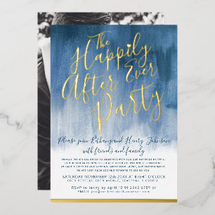 Invitation En Aluminium Jamais après le mariage foil bleu art abstrait