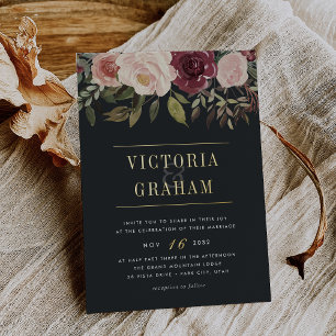 Invitation En Aluminium Jardin clair de lune Aquarelle foncée Floral