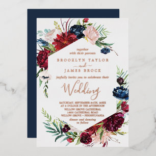 Invitation En Aluminium Jardin d'automne   Rose Gold Foil tout en un Maria