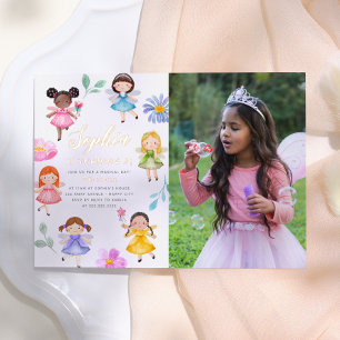 Invitation En Aluminium Jardin de Fées Fleur Fille Photo Anniversaire Fête