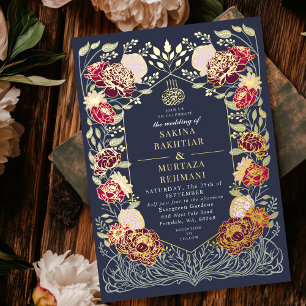Invitation En Aluminium Jardin enchanté bleu Floral Mariage musulman