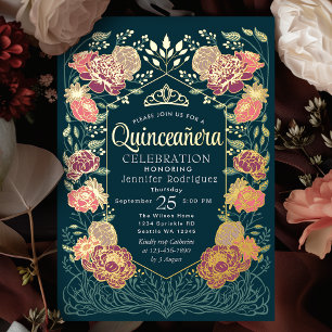 Invitation En Aluminium Jardin enchanté turquoise Quinceanera