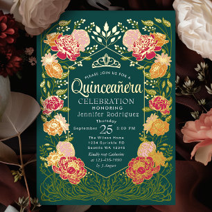 Invitation En Aluminium Jardin enchanté vert Quinceanera Florale