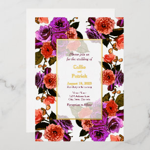 Invitation En Aluminium Jardin Floral corail et violet - Mariage
