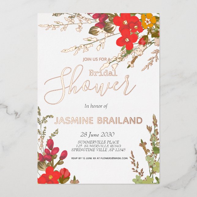 Invitation En Aluminium Jardin Floral d'été Fête des mariées Fleur sauvage (Recto)