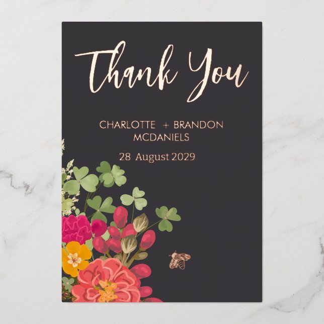 Invitation En Aluminium Jardin Floral d'été Fleurs sauvages Mariage Merci  (Recto)