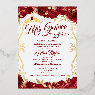 Invitation En Aluminium Jardin floral rouge défilement Mis Quince Quincean