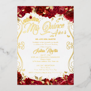 Invitation En Aluminium Jardin Floral Ruby Scroll Mis Quince Quinceanera