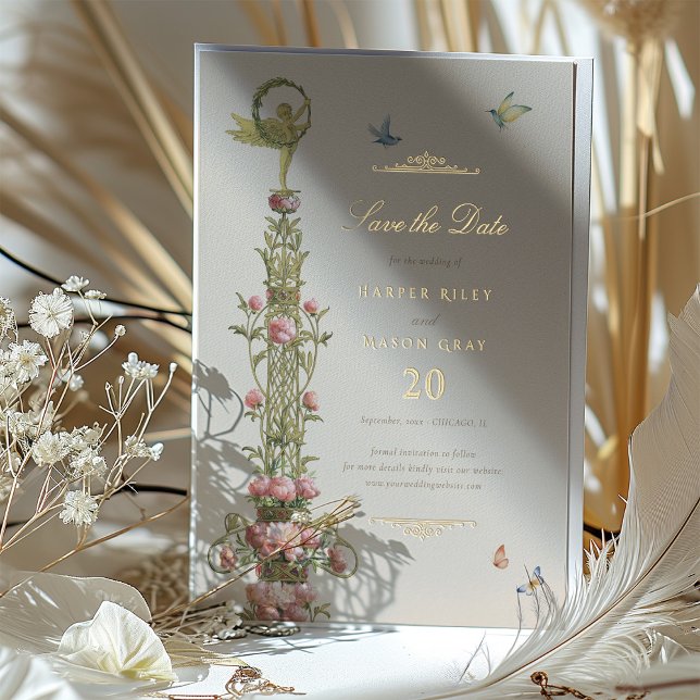 Invitation En Aluminium Jardin mythique Sauvez la date Golden Elegance (Créateur téléchargé)
