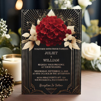 Invitation En Aluminium Jardin rose Diamond Rouge Noir Et Mariage Or