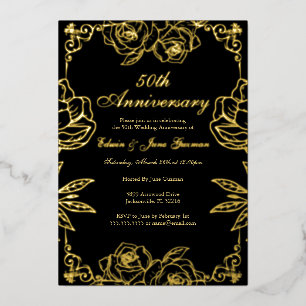 Invitation En Aluminium Jardin Rose d'or noir 50e anniversaire de Mariage