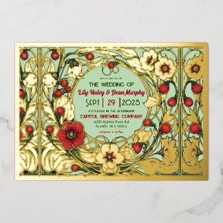 Invitation En Aluminium Jardin Vintage Art Nouveau Or