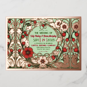 Invitation En Aluminium Jardin vintage Art Nouveau Rose Or