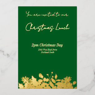 Invitation En Aluminium Jaune Beurre et Floral Vert Foncé Joyeux Noël