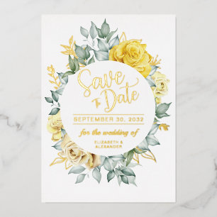 Invitation En Aluminium Jaune fleurie classe botanique mariage Save Date