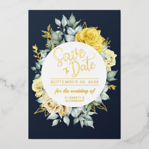Invitation En Aluminium Jaune floral classe marine bleu mariage Date de sa