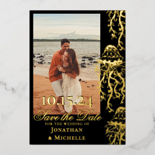 Invitation En Aluminium Jellyfish Gold Foil Beach Photo Enregistrer la dat