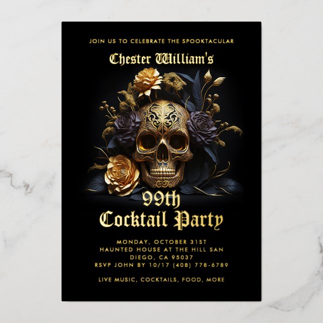 Invitation En Aluminium Jeu d'Halloween adulte moderne Rose d'or noir (Recto)