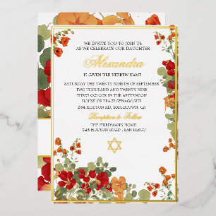 Invitation En Aluminium Jeune Fille Bébé Nommer Rouge Moderne Floral