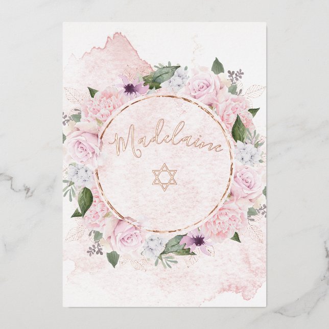 Invitation En Aluminium Jeune Fille Juive Nommer Roses Roses Roses Rose In (Recto)