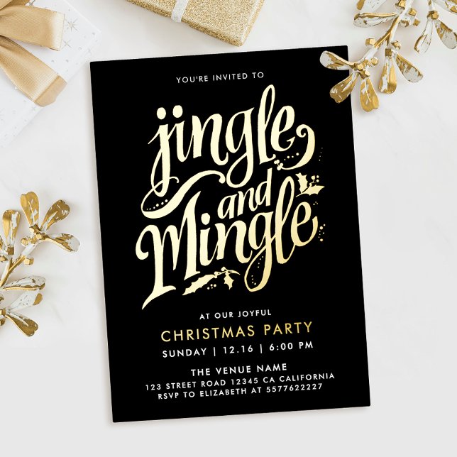 Invitation En Aluminium Jingle Et Mingle Stylish Black Gold Calligraphie (Créateur téléchargé)