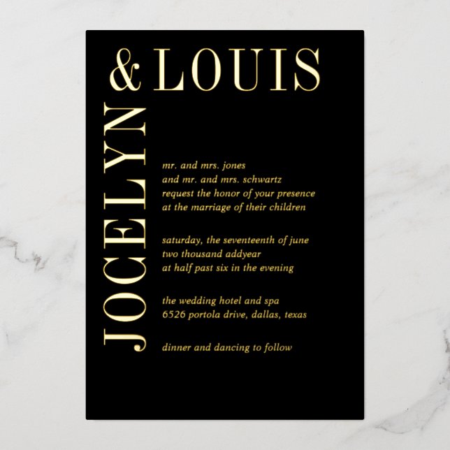 Invitation En Aluminium Jocelyn Black Mariage moderne (Recto)