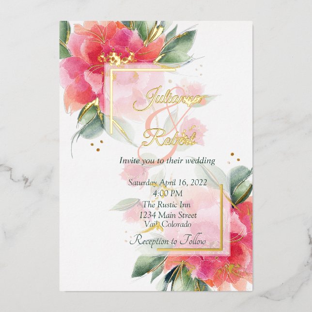 Invitation En Aluminium Joli mariage Rose à budget jardin (Recto)