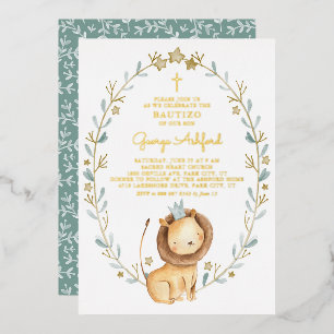 Invitation En Aluminium Joli prince lion aquarelle bébé garçon Bautizo