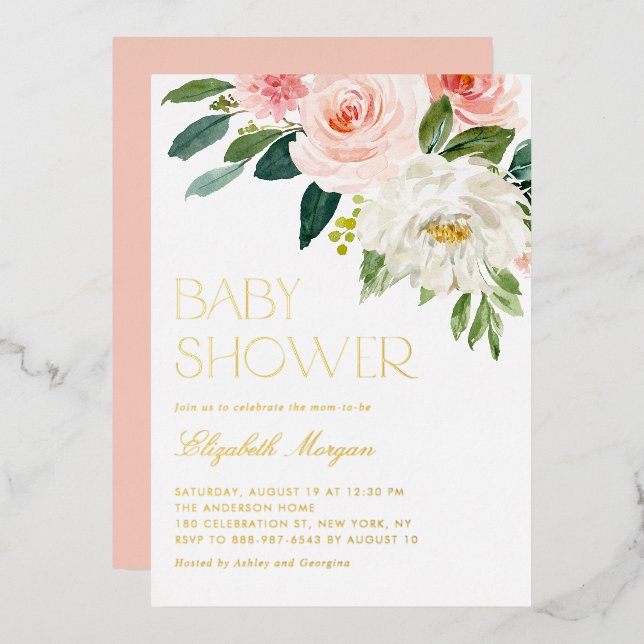 Invitation En Aluminium Jolie aquarelle Fleurs Jardin Baby shower (Recto/Verso)