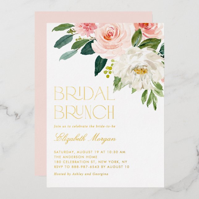 Invitation En Aluminium Jolie aquarelle Fleurs Jardin Brunch nuptial (Recto/Verso)