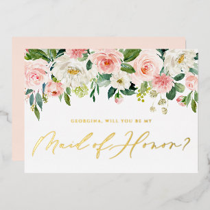 Invitation En Aluminium Jolie Fleurs Rouges Serez-Vous Ma Fille D'Honneur