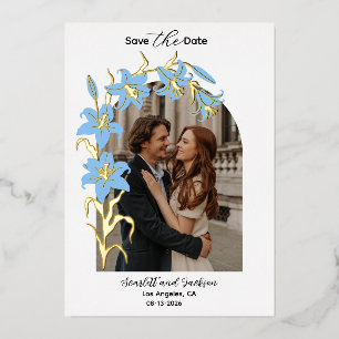 Invitation En Aluminium Jolie Lily Fleurie Papier D'or Save The Date