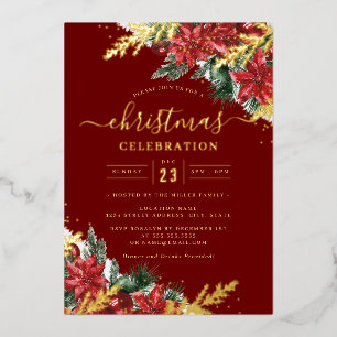 Invitation En Aluminium Jolly Gold Leaf Red Foliing Noël Party