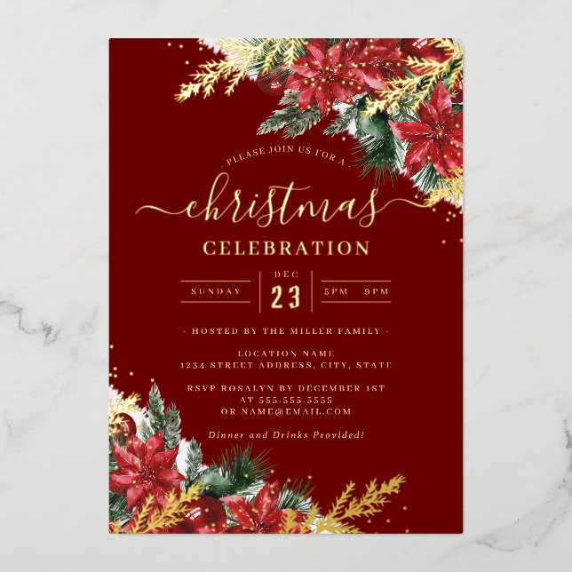Invitation En Aluminium Jolly Gold Leaf Red Foliing Noël Party (Recto)